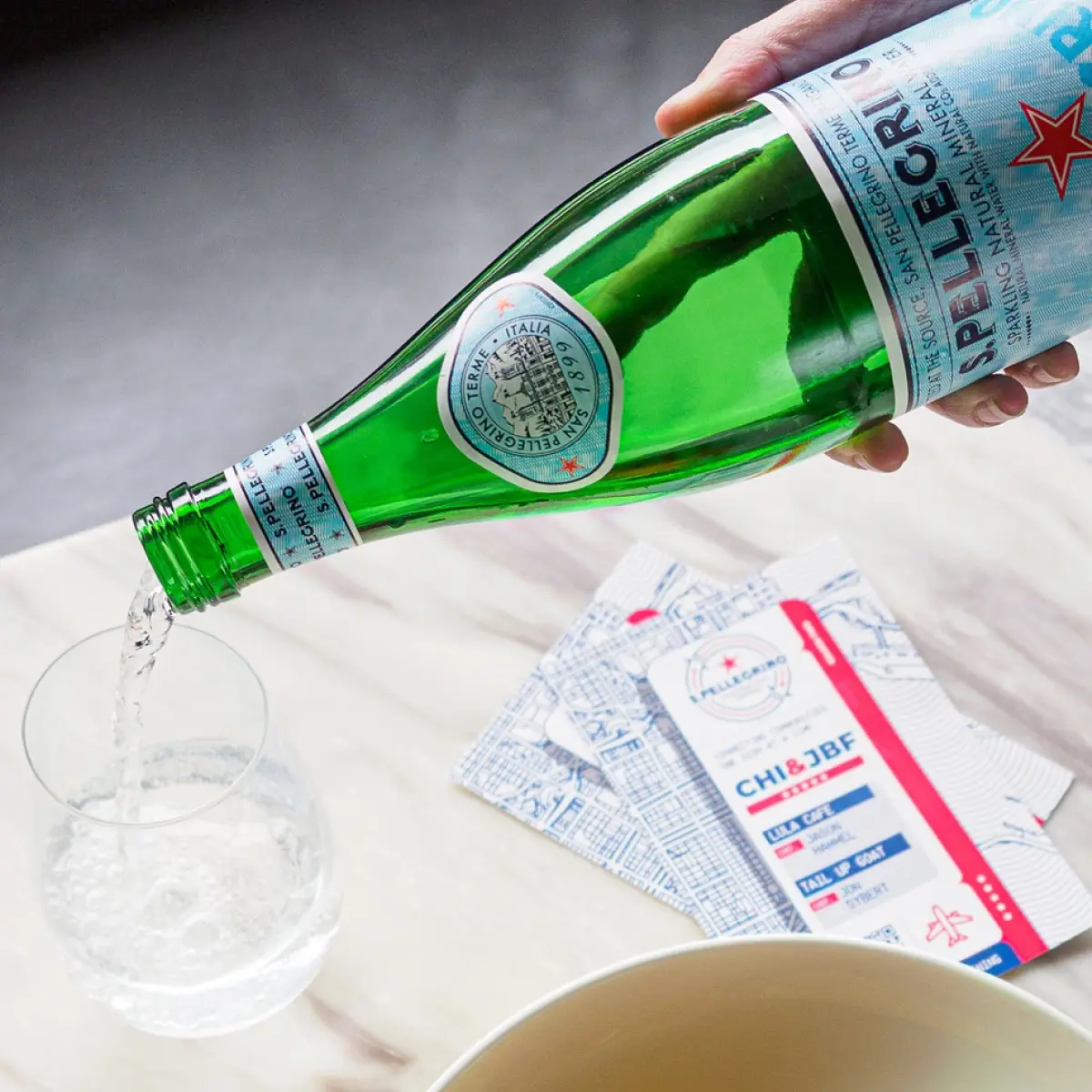 S.Pellegrino Sparkling Natural Mineral Water Poured