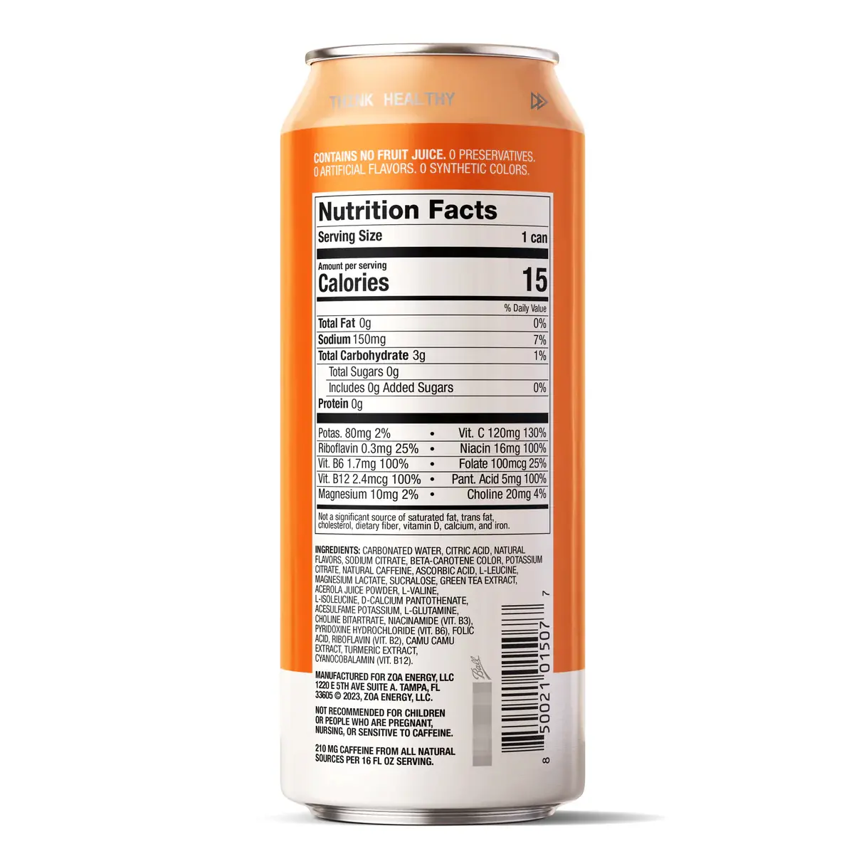 ZOA Wild Orange Nutrition Label