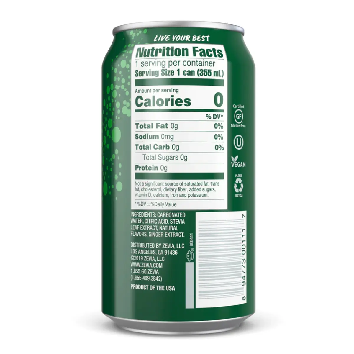 Zevia Ginger Ale Nutrition Information